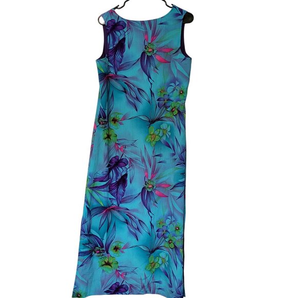 Vintage Tropical Floral Sleeveless Maxi Dress Purple Lining - Picture 2 of 10